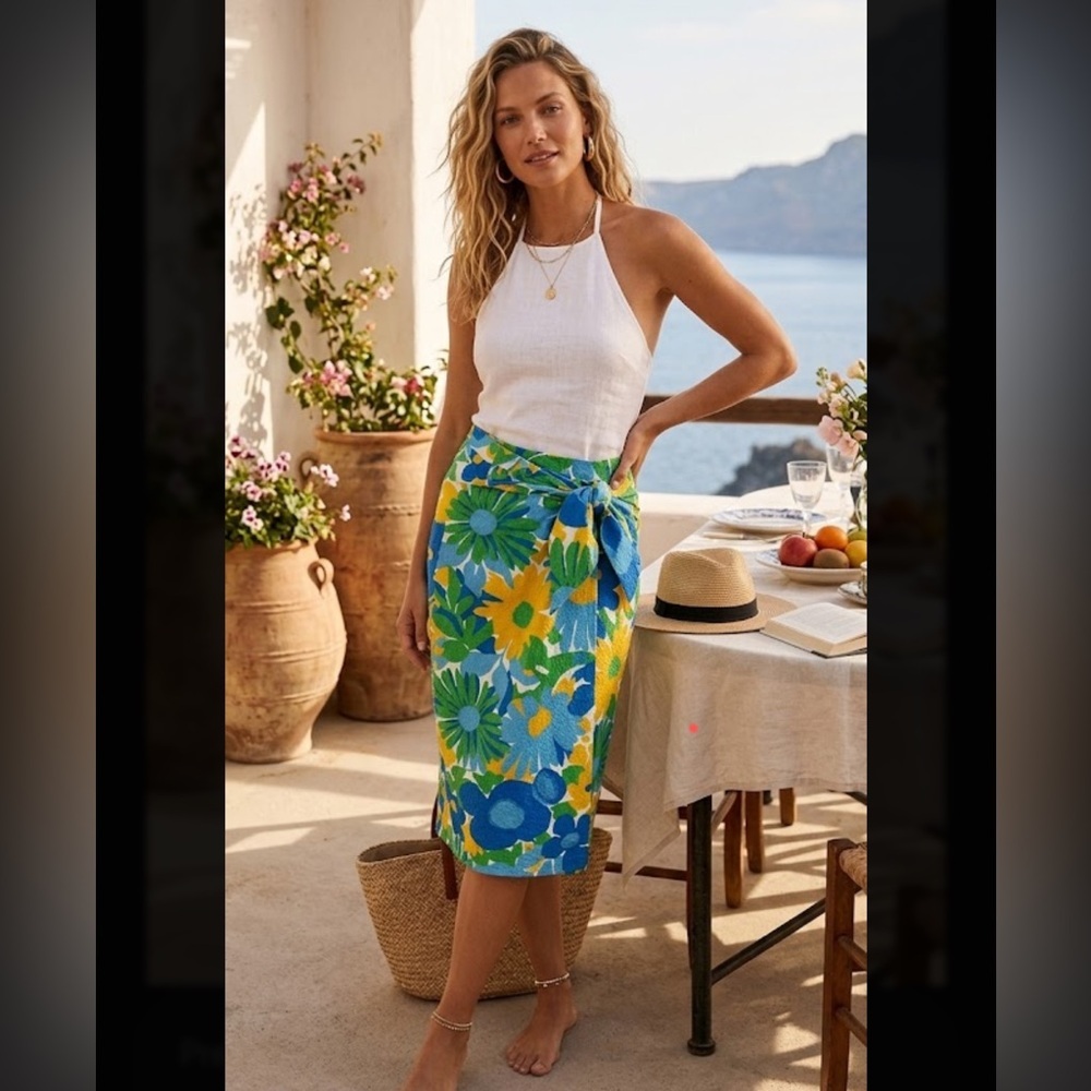 J. Crew Blue and Yellow Floral Swim Sarong